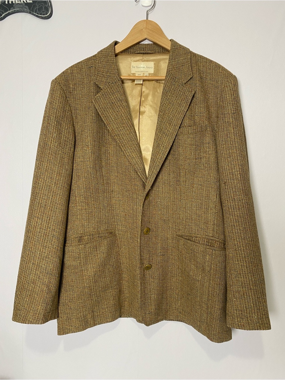 The Territory Ahead Men's Blazer Coat 100% Silk Gold 44S Woven Tweed